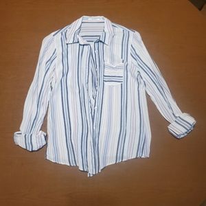 Button up striped top with pocket